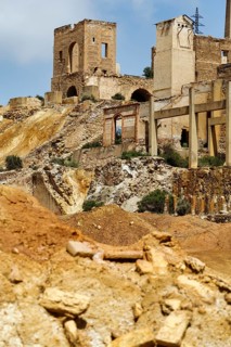 Mazarron mines, former mining, abandoned industrial ruins, colorful landscape, oxidation of