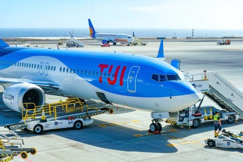Santa Cruz, Tenerife, Canary Islands, Spain - TUI aircraft Boeing 737 Max 8 (Dakar G-TUPD) ready