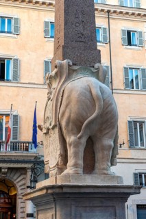 Elephant designed by Gian Lorenzo Bernini commissioned by Ercole Ferrata turns showing rear end
