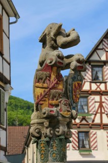 Elephant fountain on the market square, stone portrait, elephant, heraldic animal, sculpture,