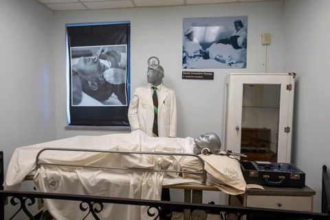 St. Joseph, Missouri - Electro convulsive therapy is displayed at the Glore Psychiatric Museum. The