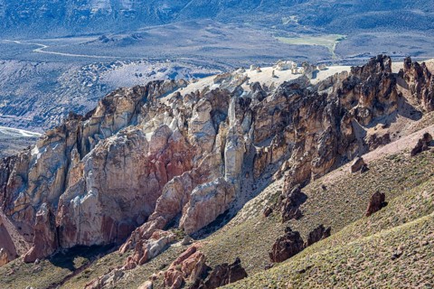 Colorful rock formations in the Valle Lunar, section of the Jeinimeni National Park, Patagonia,