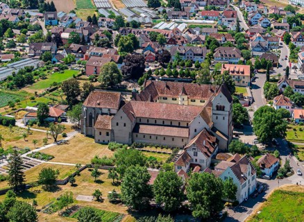 Reichenau island in Lake Constance with Reichenau Mittelzell Abbey. Reichenau, Baden-Württemberg,