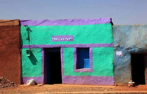 In the highlands of Abyssinia, colourful house in the village of Sina, Ethiopia