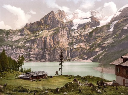 Lutschinen, Oeschinensee, Berner Oberland, Schweiz, Historische, digital restaurierte Reproduktion