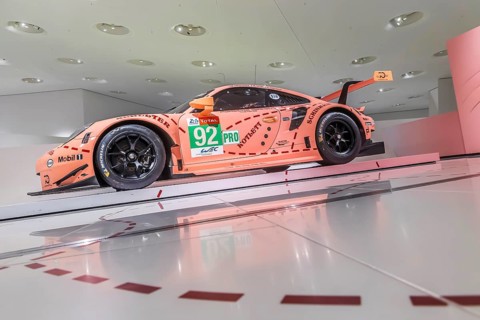 Porsche Museum Stuttgart-Zuffenhausen. Porsche 911 RSR Sau built in 2018. The automotive museum of