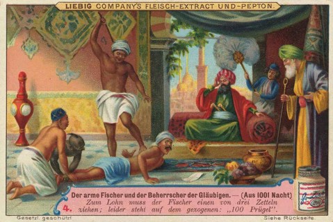 Picture series Fairy tale scenes from 1001 Nights, the poor fisherman and the ruler of the
