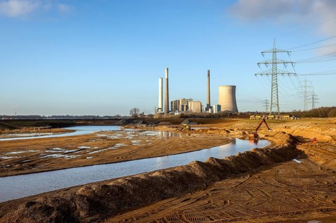 Dinslaken, North Rhine-Westphalia, Germany, New Emscher estuary into the Rhine. Construction site