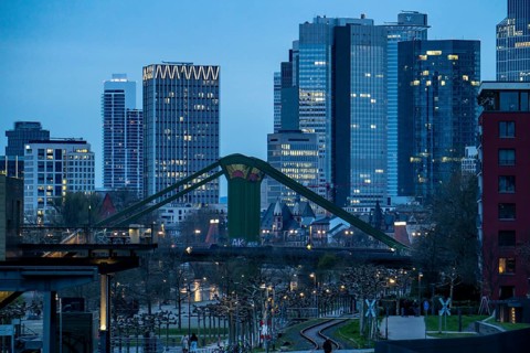 Skyline of Frankfurt am Main, skyscrapers, business and banking district in the city centre,