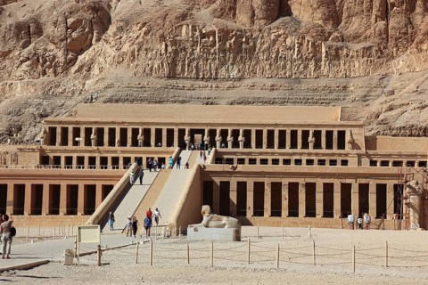 The mortuary temple of the first female pharaoh Hatshepsut, Hatshepsut Temple in Deir el-Bahari on