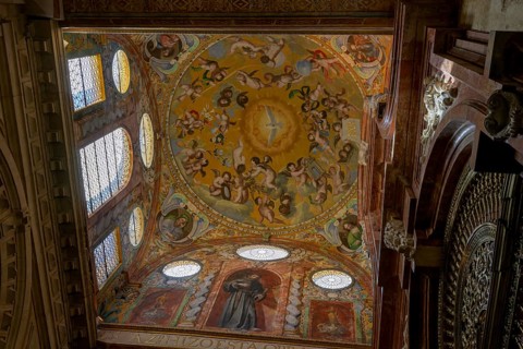 Cathedral Mosque of Cordoba (Mezquita-Catedral), A richly decorated ceiling with religious frescoes