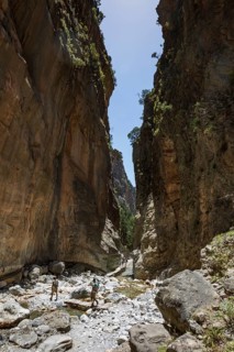 Hiking trail through the Iron Tor tor in the Samaria Gorge, south coast, Crete, Greece