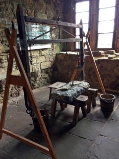 Historic old stone saw, Waldeck Castle Museum, Hesse, Germany