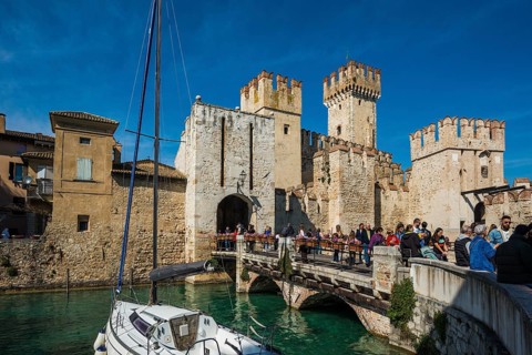 Medieval lakeside castle, Castello Scaliger, Scaliger Castle, Sirmione, Lake Garda, Brescia