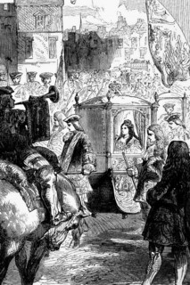 Queen Anne Stuart (6 February 1665 to 1 August 1714) in her sedan chair during her last visit to