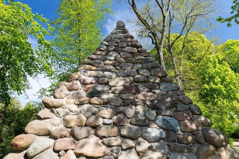 Glacier stone pyramid on Gustav-Schwabe-Platz in Stötteritz, Leipzig, Saxony, Germany