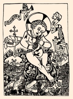 The Christ-child with a bird, New Year Greeting, wood engraving, 1470