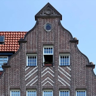 House in the old town of Bremen near the Weser, detail of the façade with herringbone bricks, Free