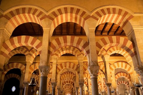 Moorish arches in the former mosque now cathedral, Cordoba, Spain