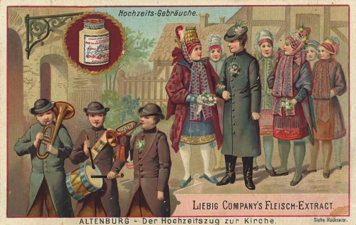 Series Wedding customs, Altenburg, Germany, the wedding procession to the church, Liebig picture,