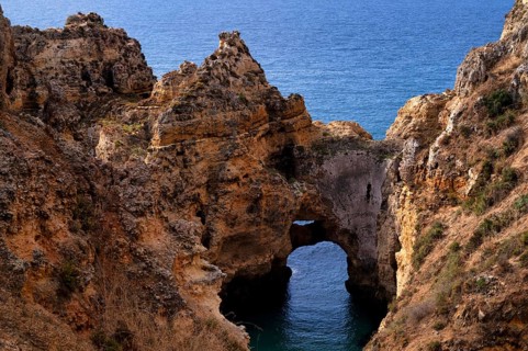 Coloured cliffs, rocks, sea, Ponta da Piedade, Lagos, caves, cliffs, Atlantic Ocean, Algarve,