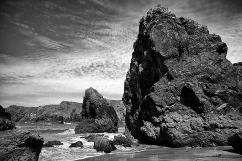 Surf, coastal landscape, coast, rock formations, rocks, sandy beach, beach, sea, Kynance Cove,