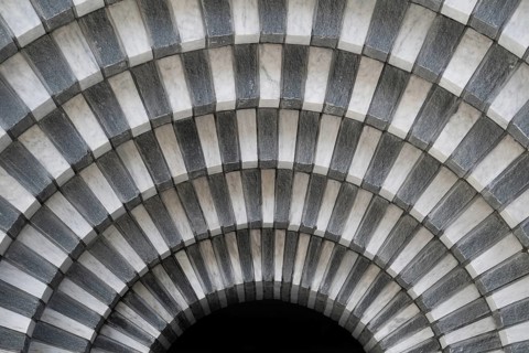 Marble and gneiss alternating in layers, round arch, interior, Roman Catholic church of San