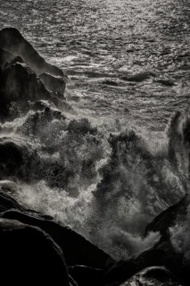 Thundering surf from the Atlantic Ocean on the rocky coast in San Sebastian, Basque Country, Spain