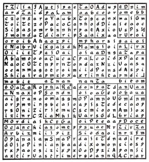 Enochian characters, an occult language for practice of Enochian magic, designed by the
