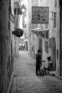 Alley in the old town, b/w photo, black and white, Boulemane, Morocco
