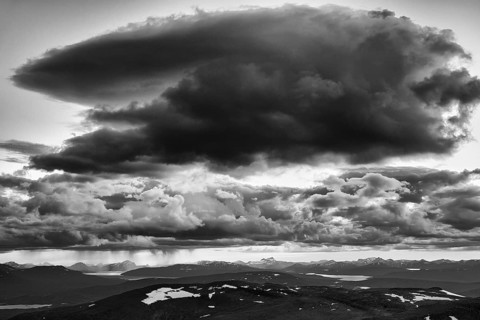 View from Sarek National Park to Padjelanta National Park, Laponia World Heritage Site, Norrbotten,