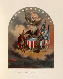 Lithograph titled Arms of the United States of America from 1864, which presents an allegorical