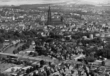 Historical aerial view of Ulm Danube with Münster from 1961, Ulm, Baden-Württemberg, Germany