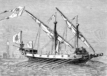 17th century warship from Venice, galley with 26 pairs of straps, authentic, high-resolution