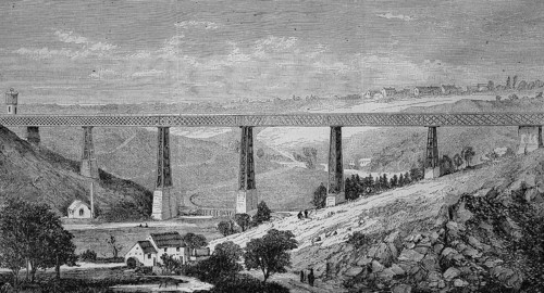 Montlucon railway bridge, viaduct over the valley La Vallee de la Creuse, 1869, France, Historic,