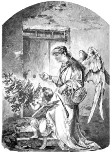 Illustration of the Christ Child visiting a small child at Christmas, 1890, illustration,