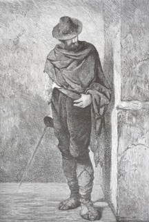 On guard, on the lookout, or alert. Body position, bent slightly forward, head down to better
