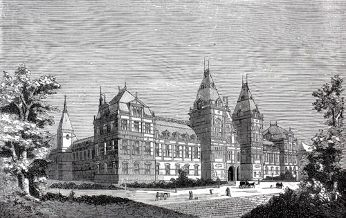 The historical graphic is the original architectural design for the Rijksmuseum in Amsterdam,