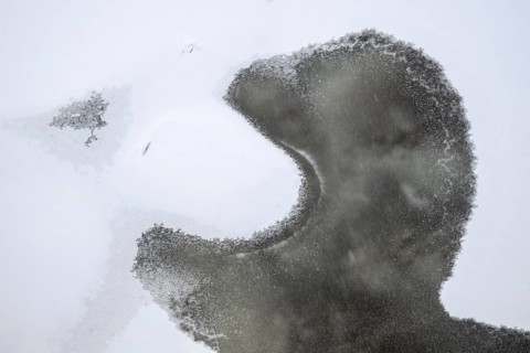 Ice and snow in the frozen river Glomma (Glåma), Alvdal, Hedmark, Innlandet, Norway, November 2025
