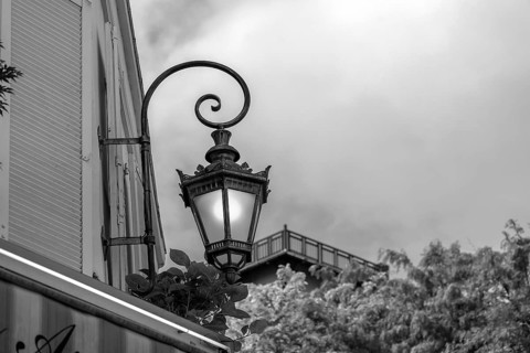 Historic street light, black and white, Paris, France