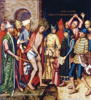 Ecce Homo scene from the Frankfurt Dominican altar, depiction shows Christ in front of Pilate and