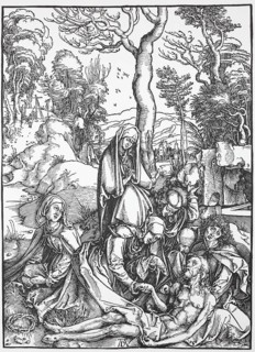 Woodcuts of the great Passion, the Lamentation of Christ, woodcut by Albrecht Dürer, historical,