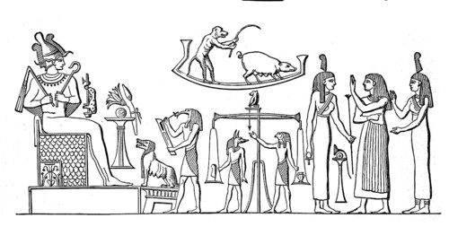 Ancient Egyptian judgement of the dead, court of the underworld, a conception in the mythology of