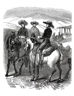 A festival in Santa Anna, 1860, Mexico, typical Mexican rancheros or chinacos in traditional dress