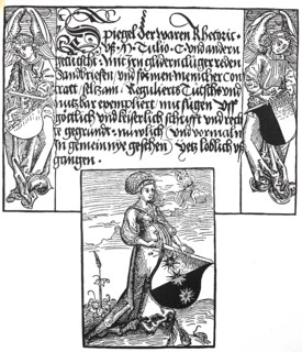 Illustration to the Mirror of True Rhetoric, title page with publisher's mark, woodcut by Albrecht