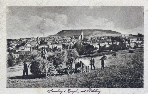 Annaberg in Saxony, town in the Ore Mountains, Erzgebirgskreis, Saxony, postcard, view around 1900
