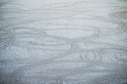 Tire marks in a salt pan, destruction of nature, Namib, Namib Desert, Namib-Naukluft National Park,