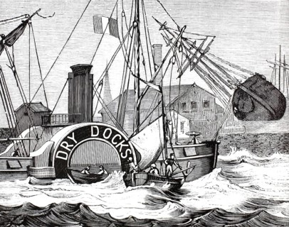 Paddle steamer Goliath in the port of Antwerp, Anvers, 1870, Belgium, illustration, reproduction