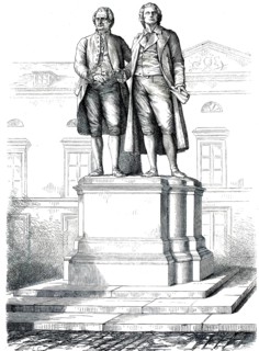 Goethe-Schiller monument in Weimar, which was inaugurated in 1857, Germany, authentic,