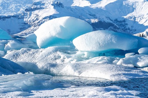 Beautiful landscape with floating icebergs in Jokulsarlon glacier lagoon in Iceland